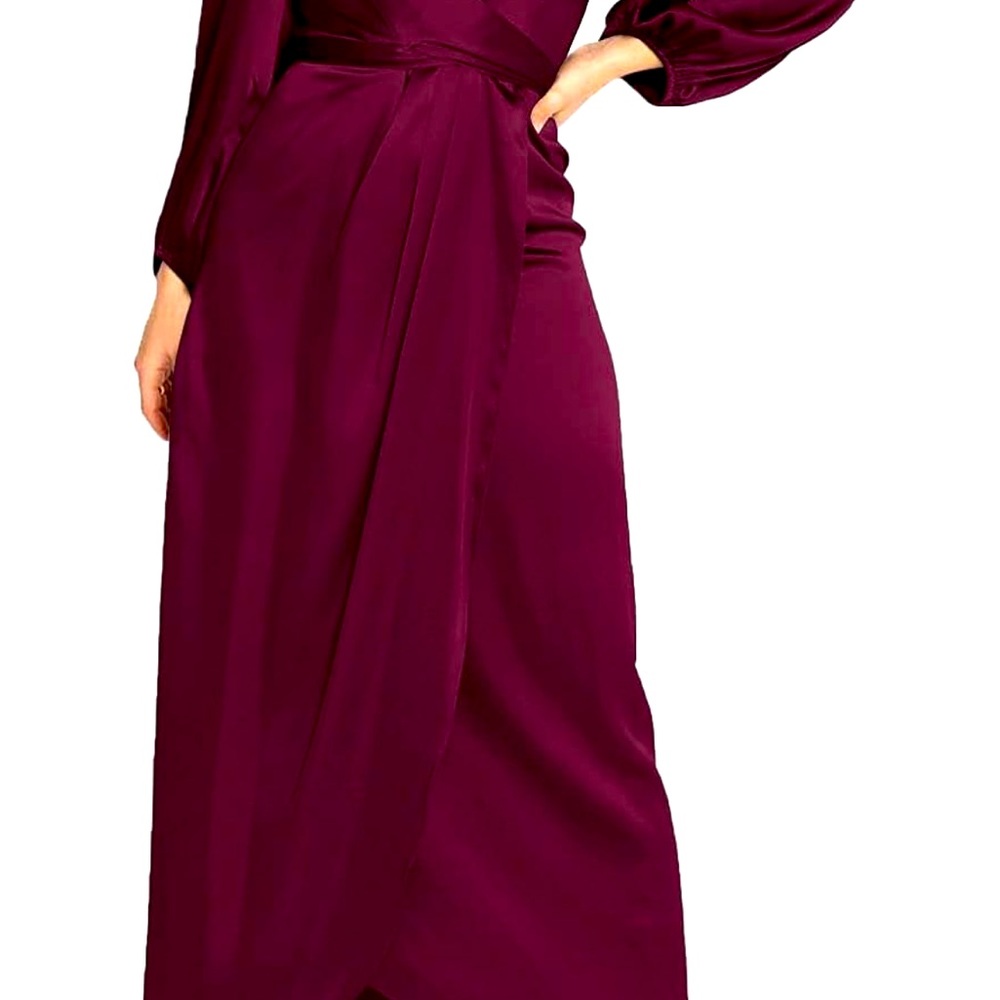 Amazon | Dresses | Burgundy Satin Long Sleeve Dress From Amazon Size Small